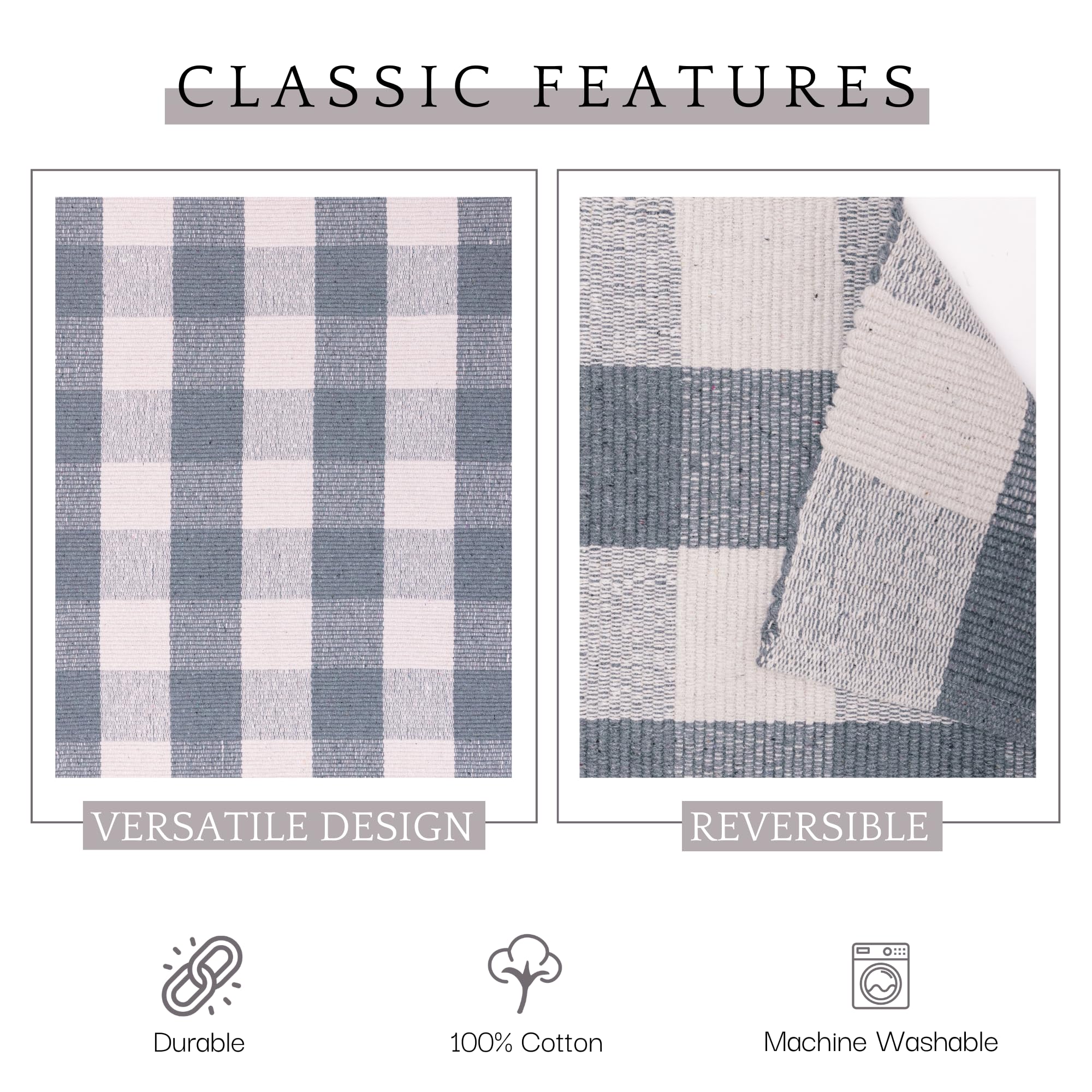 RAJRANG Handwoven Cotton Checkered Rug Grey White Buffalo Plaid Washable Floor Rug for Kitchen Bathroom Entryway Indoor Outdoor 70 x 109 cm - Image 3