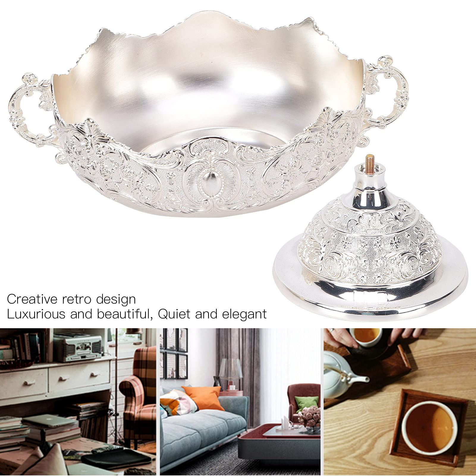 Cyrank Footed Fruit Bowl, Silver Fruit Bowl for Kitchen Counter Fruit Trays for Serving for Party Decorative Plate for Temples Sacrifices Home Decoration