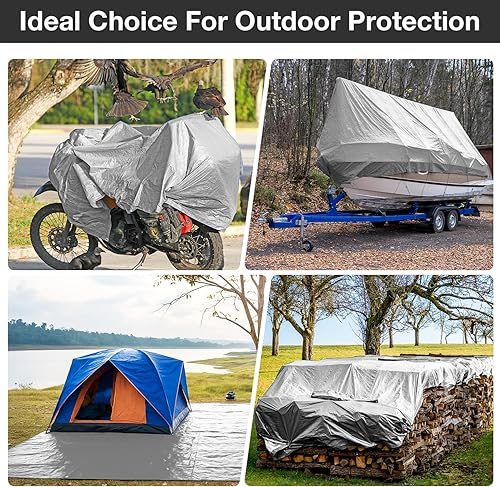 Miniatura 5 de Lona impermeable de 10 x 20 pies, lona resistente de 0.630 in. de grosor, multiusos, cubierta protectora impermeable, resistente a los rayos UV,