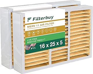 Filterbuy 16x25x5 Air Filter MERV 11 Allergen Defense (2-Pack), Pleated HVAC AC Furnace Air Filters Replacement for Honeywell FC100A1029, Lennox X6670, Carrier P102-1625, Air Kontrol, Bryant, Day & Night, and Payne (Actual Size: 15.75 x 24.75 x 4.38)