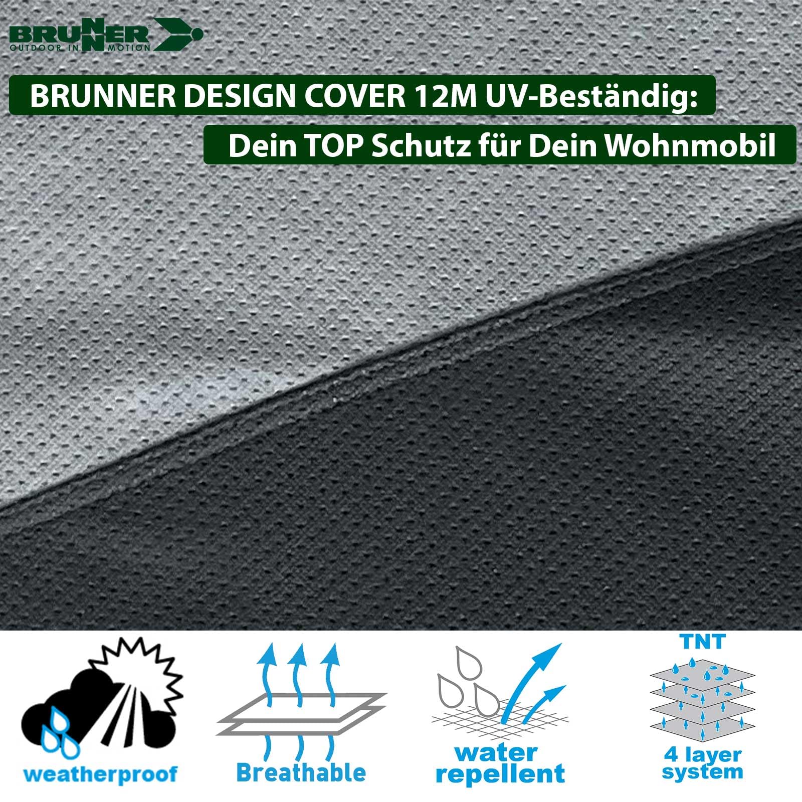 BRUNNER Wohnmobil Abdeckung Schutzhülle Atmungsaktiv - Diverse Größen - Camper Cover Design 12M - Wasserabweisend, Hochwertig, UV-Beständig für Winter+Sommer - Auswahl: 6,5m-7m x 2,4 m x 2,7m