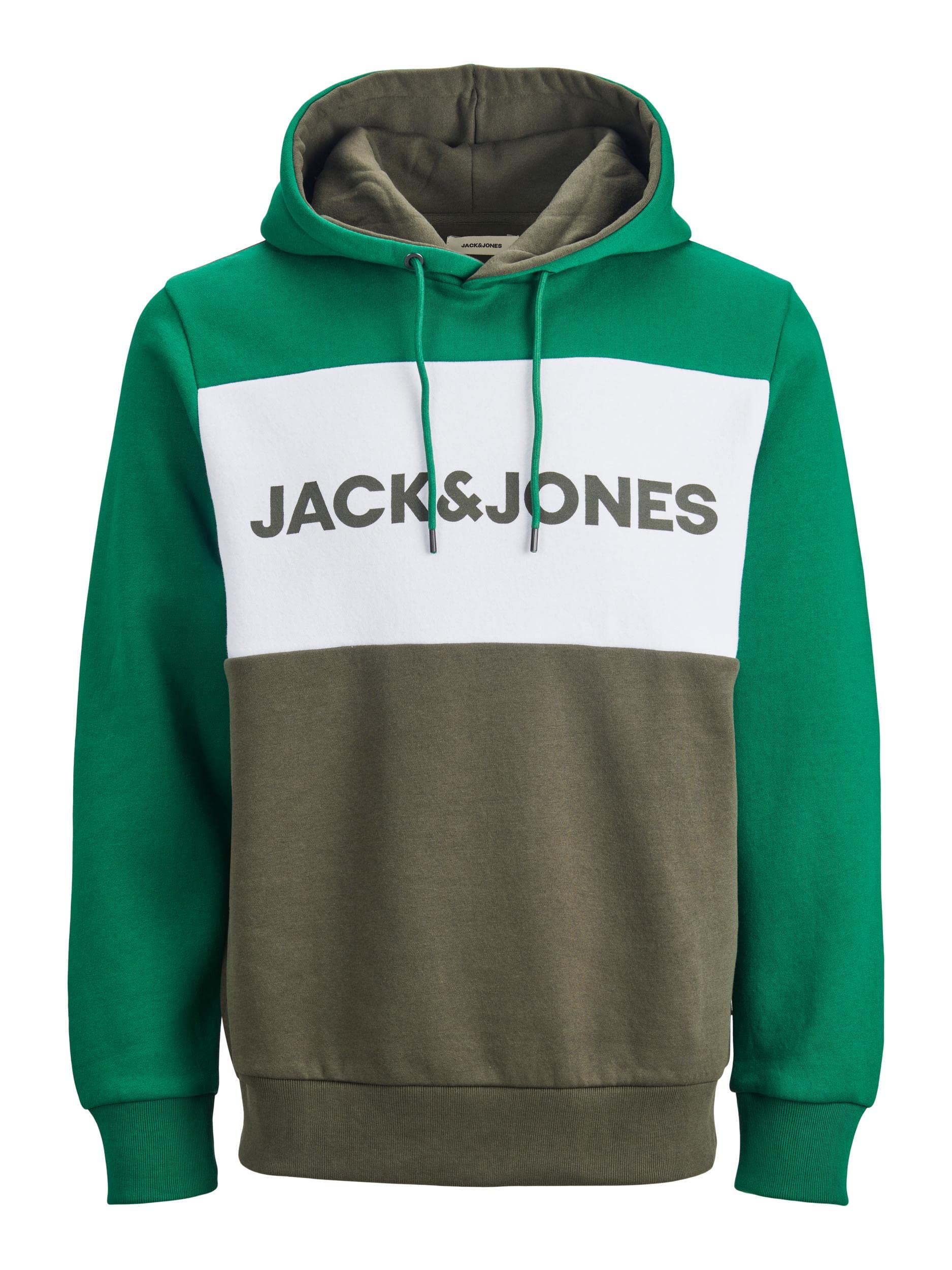 JACK & JONES Herren JJELOGO Blocking Sweat Hood, Grün (Verdant Green/Reg) , L