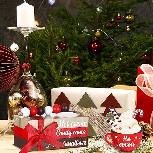 Miniatura 6 de Bucherry 5 piezas de decoración de bandeja escalonada de invierno, decoración de bandeja escalonada de granja de Navidad, madera de cacao caliente,