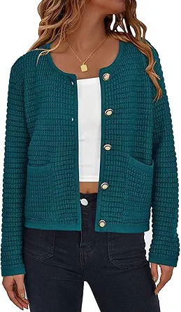 PRETTYGARDEN Women Knit Cardigan Sweaters Fall Fashion Long Sleeve Open Front Button Down Trendy Casual Jacket Winter Clothes