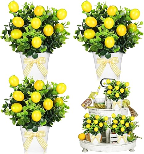 Jexine Juego de 3 piezas de decoración de fresa, bandeja escalonada de fresa, planta de fresa artificial, decoración del hogar, mini jarrones,