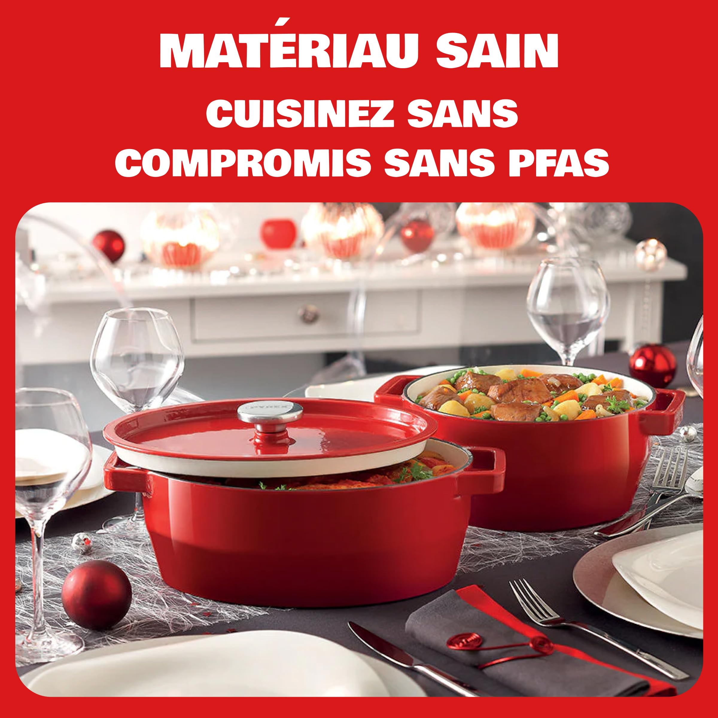 Pyrex - Cocotte En Fonte Ovale Rouge 29 cm - Cocotte avec Couvercle à Arrosage Intégré - Fonte émaillée Hautement Résistante - Polyvalente et Compatible Tous Feux - Ustensile de Cuisine - SlowCook