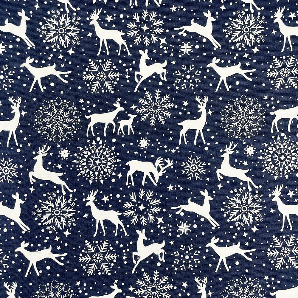 100% Cotton Christmas Xmas Crafty Prints for Children Kids Crafts Quilting Fabric Material | 55" - 140 cm Wide (Per Quarter, Winter Reindeer Navy)