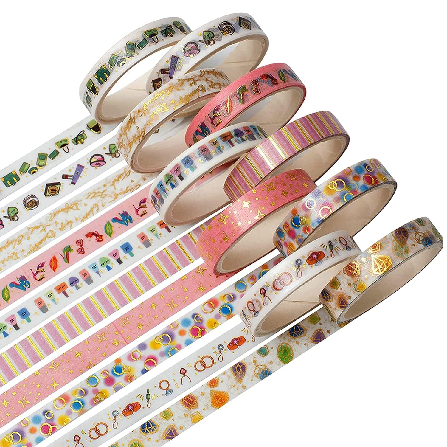 Rack Jack Masking Tape Washi Rolls Decorative Golden Foil for Arts DIY Crafts Journal Supplies Planners Scrapbook Gift Wrapping No Residue - 8mm x 2mtrs - Pack of 10 Rolls Urban Beauty