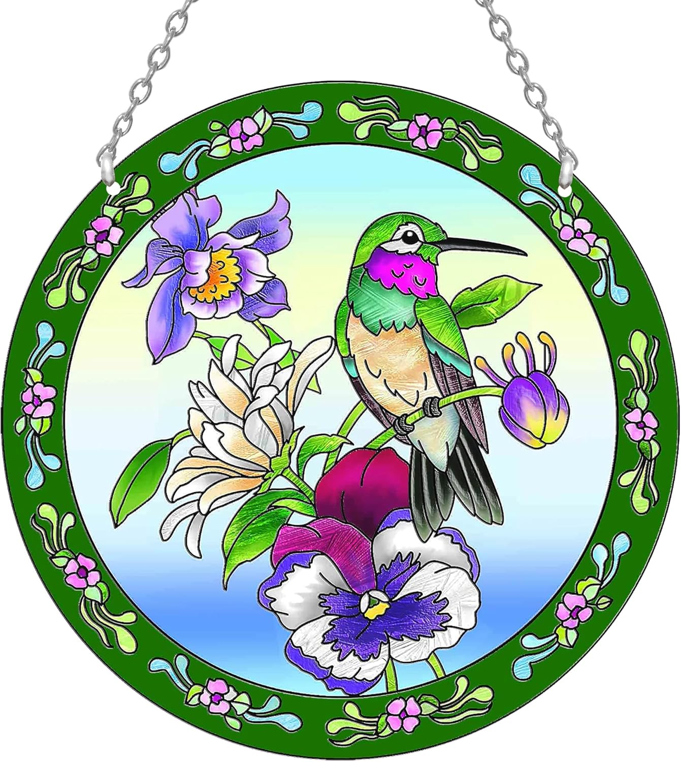 Hummingbird Stained Glass Window Hangings Colorful Flower Suncatchers