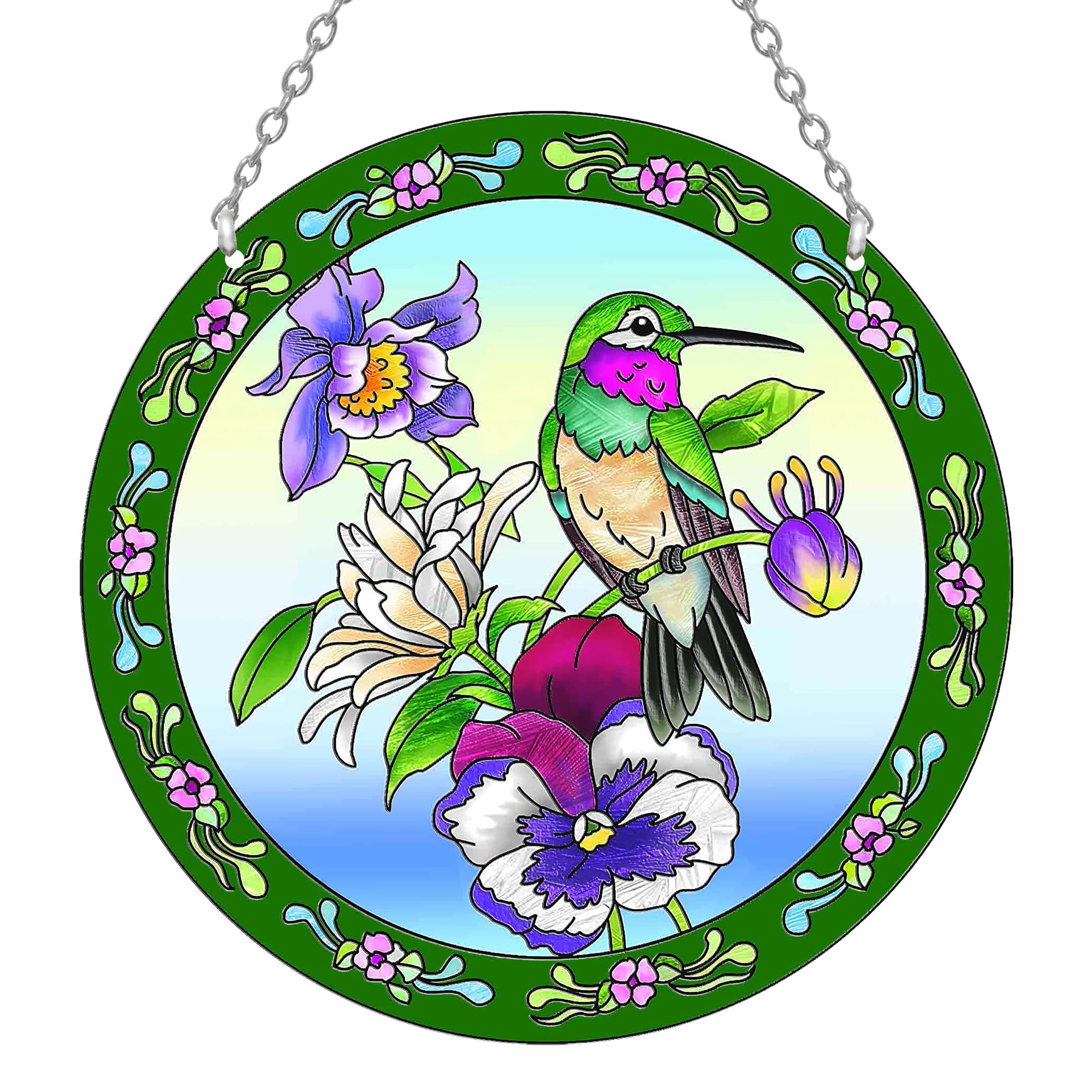 Larger Size Hummingbird Suncatcher - 8.6’’ Stained Glass Window Hangings - Colorful Flower Suncatchers for Windows, Stained Glass Birds with Chain and Hook, Hhummingbird Gifts for Mom (Large)-image-10