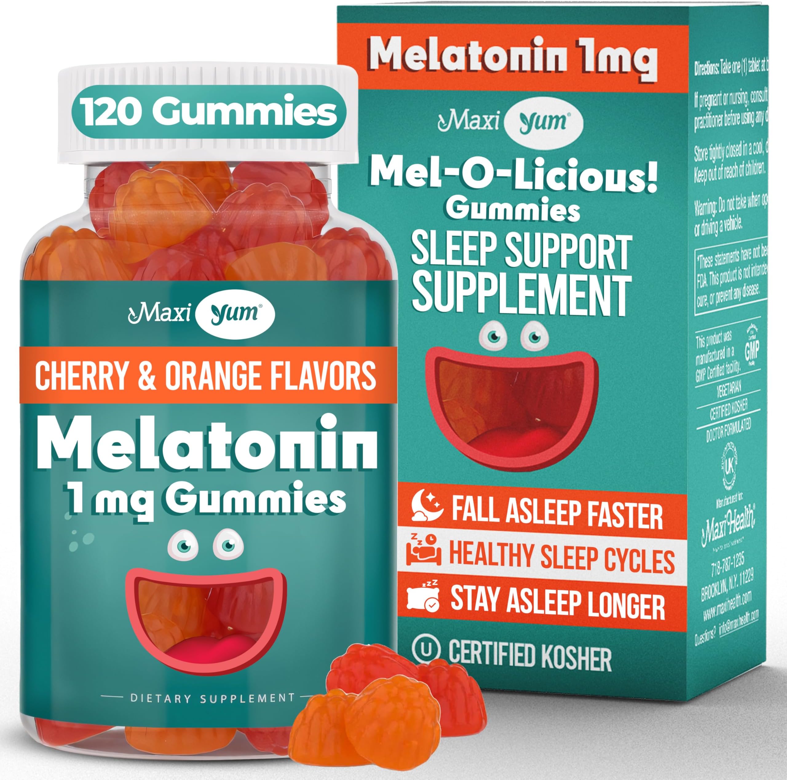 1mg Melatonin Gummies – Kids Melatonin Chewables with Natural Cherry & Orange Flavor – Adult and Baby Sleep Help Supplement to Support Restful Nights (120 Count)