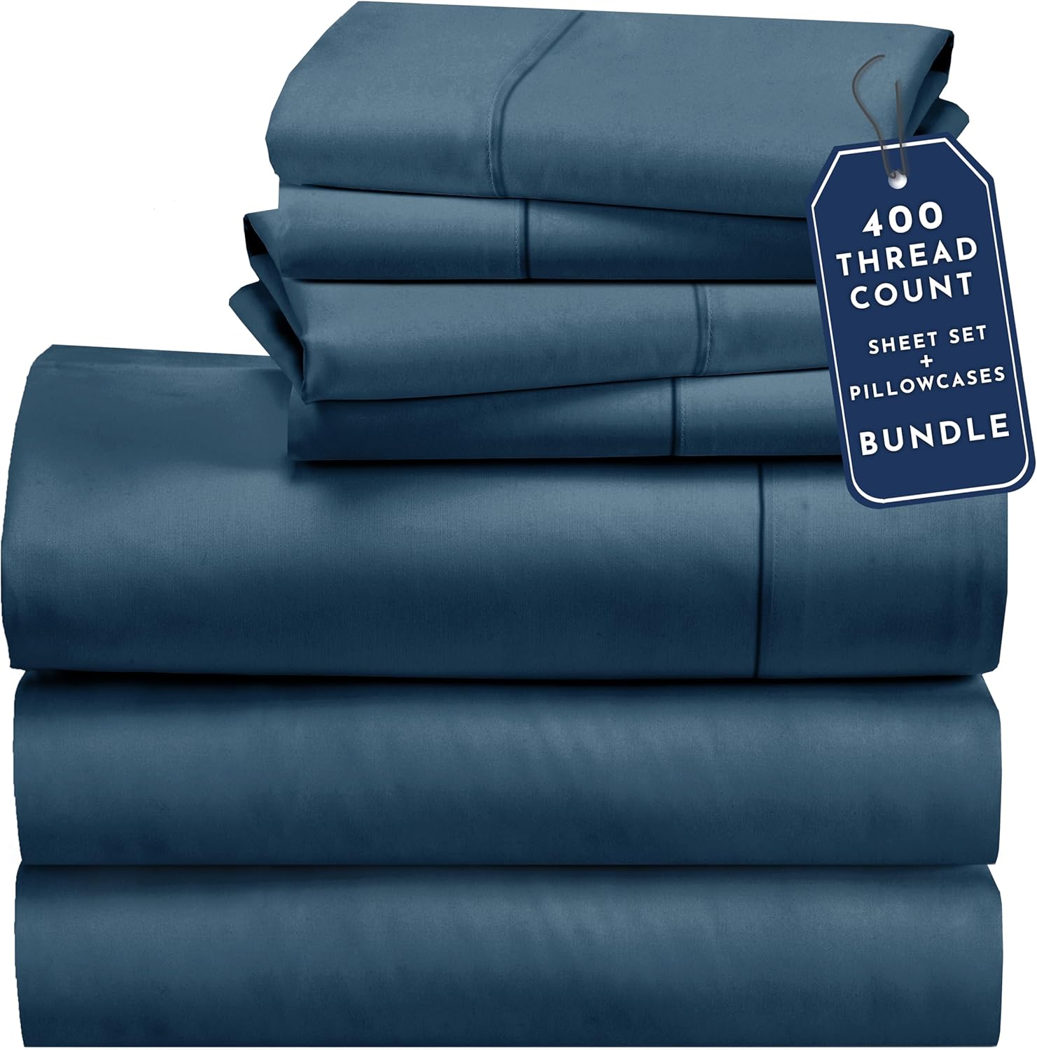 California Design Den 7 Piece Split King Size Sheet Set with 4 Pillowcases, 400 Thread Count 100% Cotton Sateen (Peacock Blue)