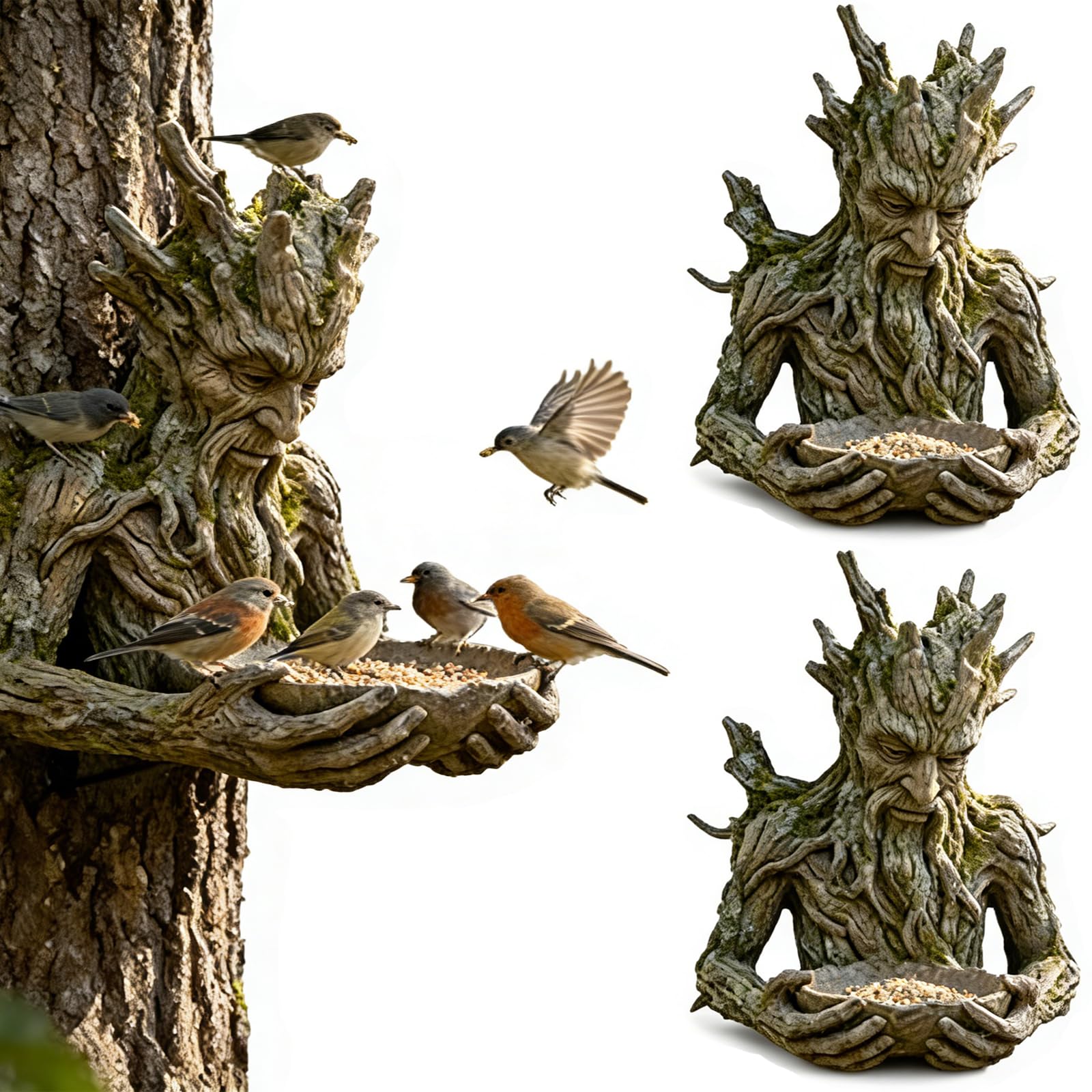Scultura mangiatoia per uccelli, design in resina integrata con albero, decorazione da giardino, scultura millenaria per cortile e patio