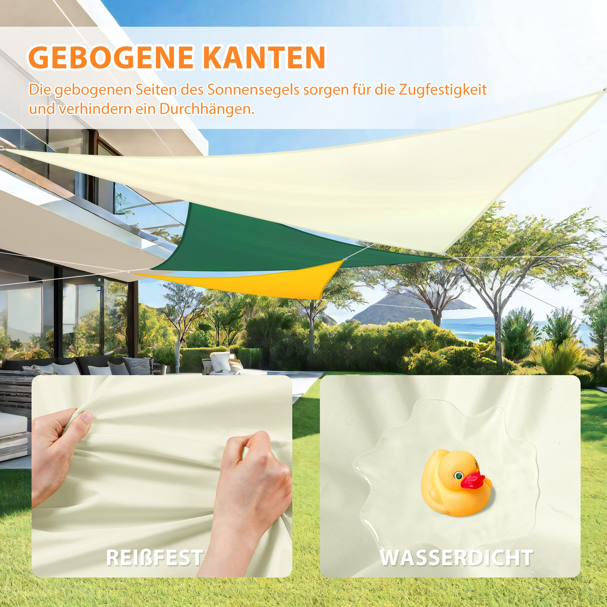 jarolift Sonnensegel Dreieck Gleichschenklig, Wasserabweisend, Sonnenschutz Sichtschutz für Terrasse Garten Balkon, Polyestergewebe 400 x 400 x 400 cm Cremeweiß Sport & Freizeit