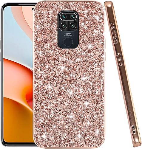 Funda compatible con Xiaomi Redmi Note 9 con purpurina a prueba de golpes, Redmi Note 9, funda protectora delgada de TPU suave y policarbonato de