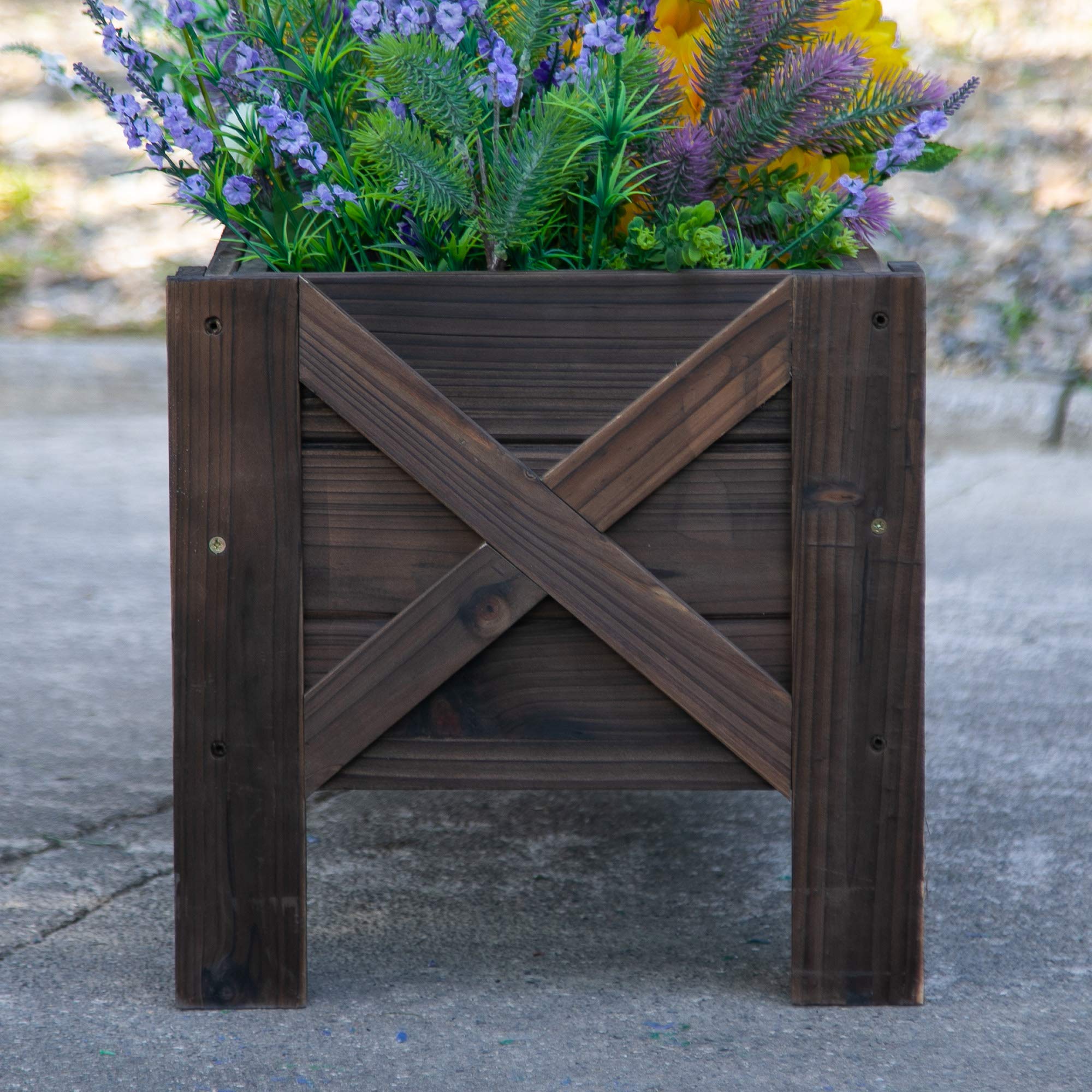 Outsunny Jardinière sur Pieds 100L x 36l x 36H cm Bois Massif Sapin traité | Bac à Fleurs, Inserts d'irrigation Inclus