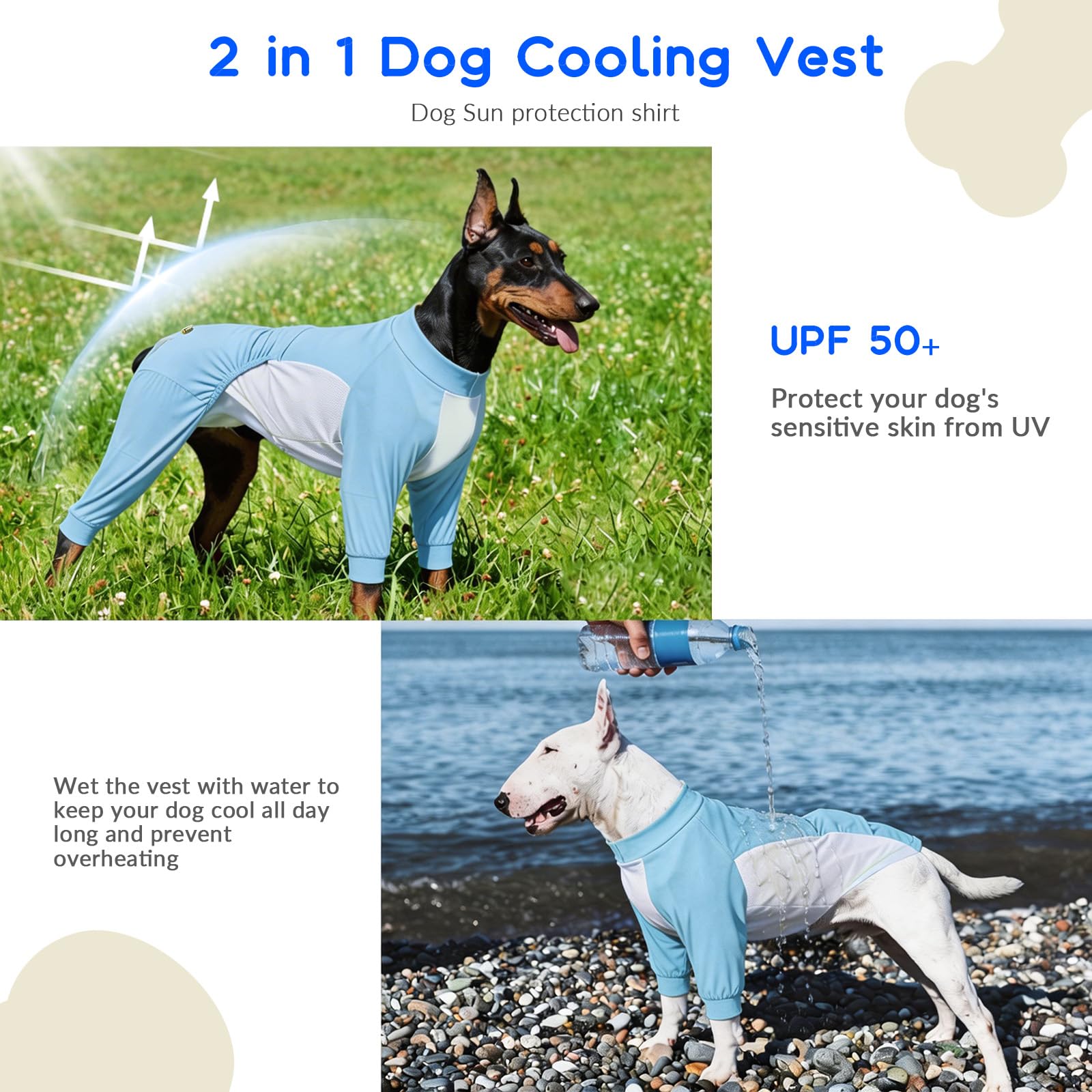 Onesie para Perros, Elástico Pijamas Postoperatorio de Verano Fresco Body Perro Post Cirugía con Cobertura Total Evita Que Se Lama & Cubre Las Heridas(Azul Claro, 2XL)
