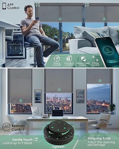 Vista 101 de Yoolax Persiana solar motorizada con control Romote para filtrar la luz, persianas enrollables con visión transparente (gris)