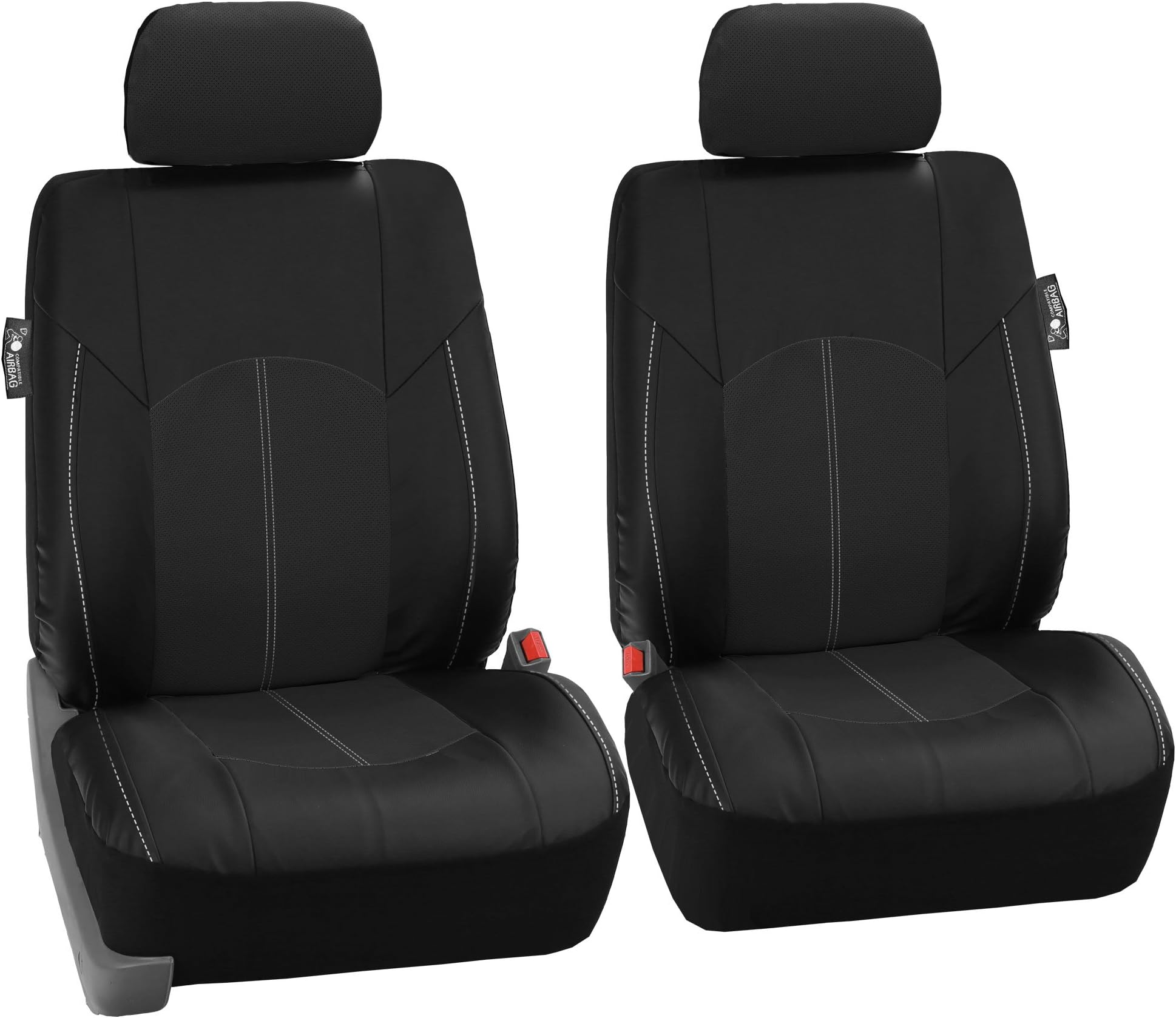 FH Group Fh Pu008102 Perforated Leatherette Auto Seat Covers Pair Set Solid Black Color Fit Most Car Truck Suv Or Van One Size Black-Pair Set