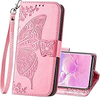 Vista 10 de Funda protectora de piel sintética para Samsung Galaxy S10e, con tapa y ranura para tarjetas, bolsillo en relieve, diseño de flores y mariposas