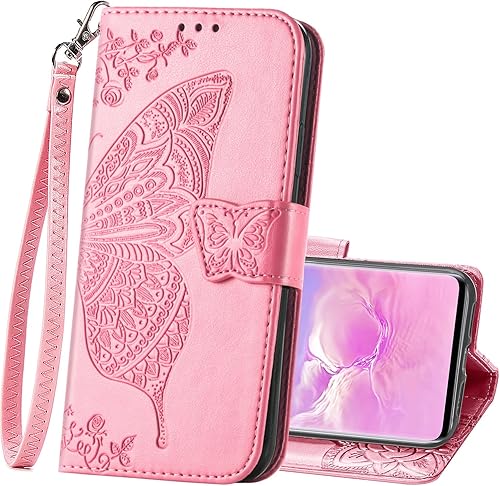 Miniatura 10 de Funda protectora de piel sintética para Samsung Galaxy S10e, con tapa y ranura para tarjetas, bolsillo en relieve, diseño de flores y mariposas