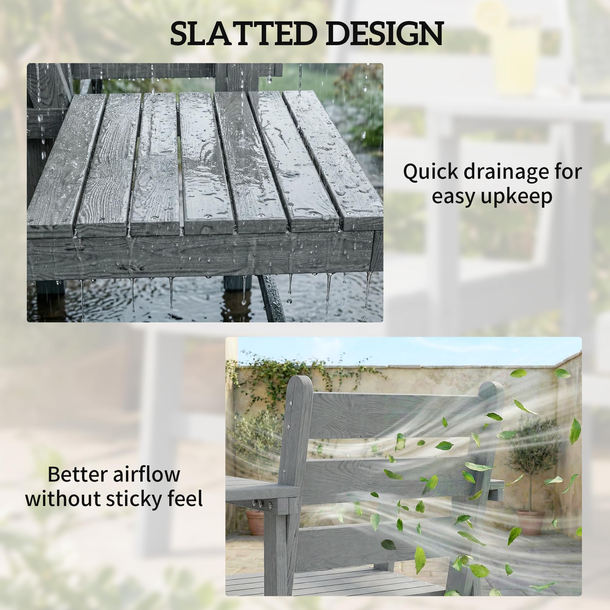 Outsunny Garden Loveseat Jack and Jill Gartensitz Einbautisch Grau | 2-Sitzer, geprägter Holzsitz, Terrasse, Veranda, Balkon