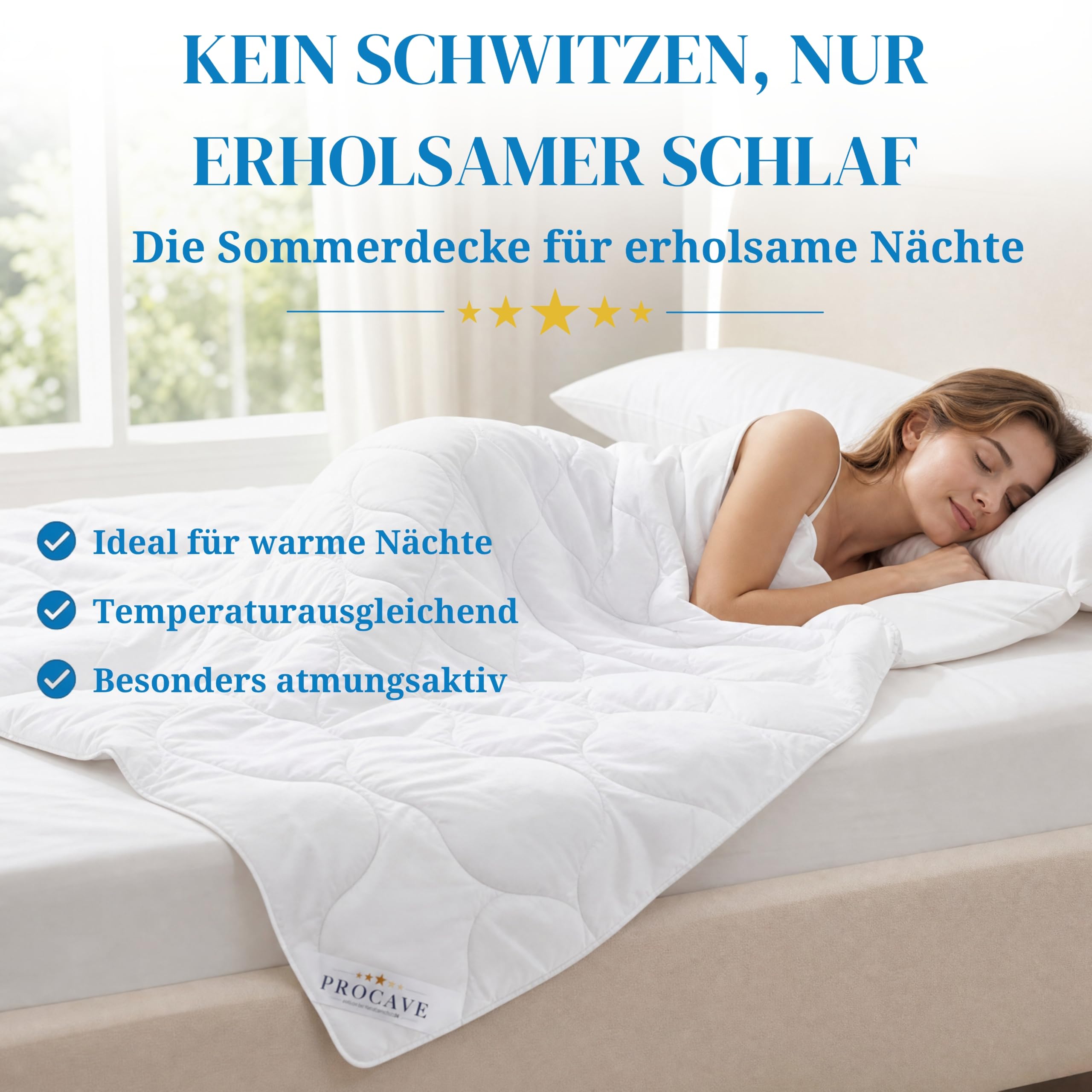 PROCAVE Baumwolle Komfort Qualitäts-Bettdecke für den Sommer 135x200cm, leichte Baumwolldecke, waschbar, aus der Natur, atmungsaktiv & wärmeausgleichend, 100% aus Deutschland