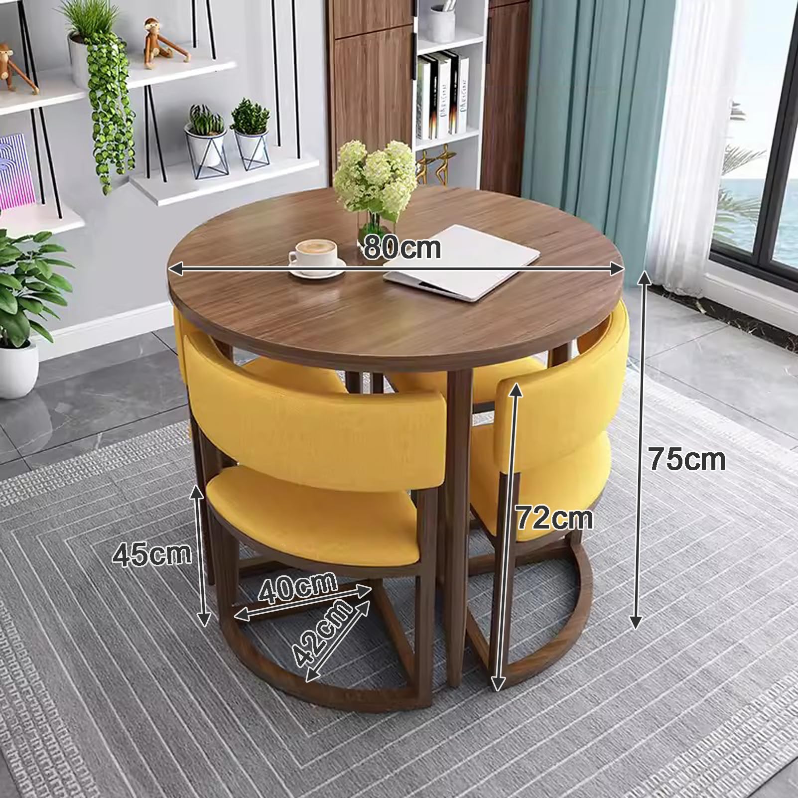 Amazon｜80CM 4人用ラウンドダイニングテーブルセット、アパート