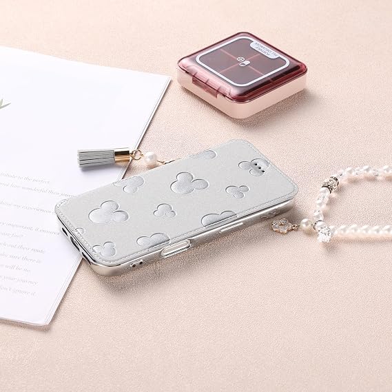 iPhone 16e Cellular Phone Case Diary Clear Back Glitter Embossed Mouse Pattern 6.1 Inch iPhone16e Case Diary-style Slim Transparent No Belt Clean Adult Cute Befortwo iPhone 16e Smartphone Cover Cute