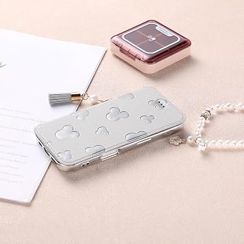 iPhone 16e Cellular Phone Case Diary Clear Back Glitter Embossed Mouse Pattern 6.1 Inch iPhone16e Case Diary-style Slim Transparent No Belt Clean Adult Cute Befortwo iPhone 16e Smartphone Cover Cute