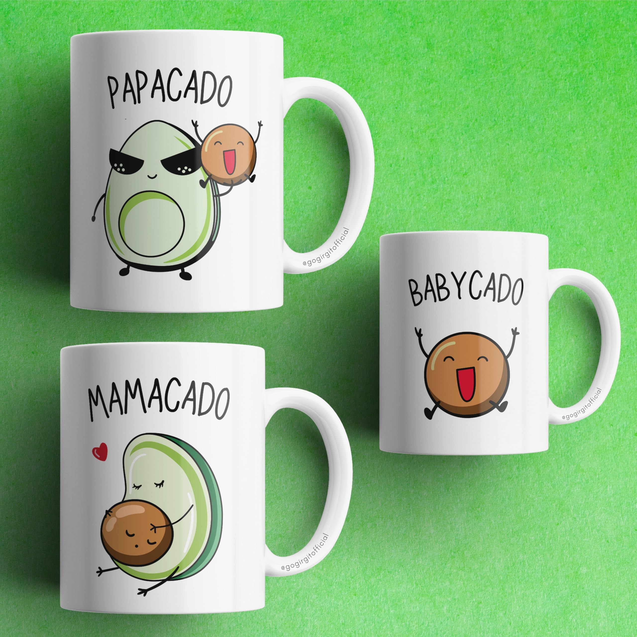 Papacado Mamacado Babycado Mugs | Ceramic Printed Coffee Cups for New Mom Dad Baby | Pregnancy Announcement Gift | Cute Avocado Design Set of 3-image-14