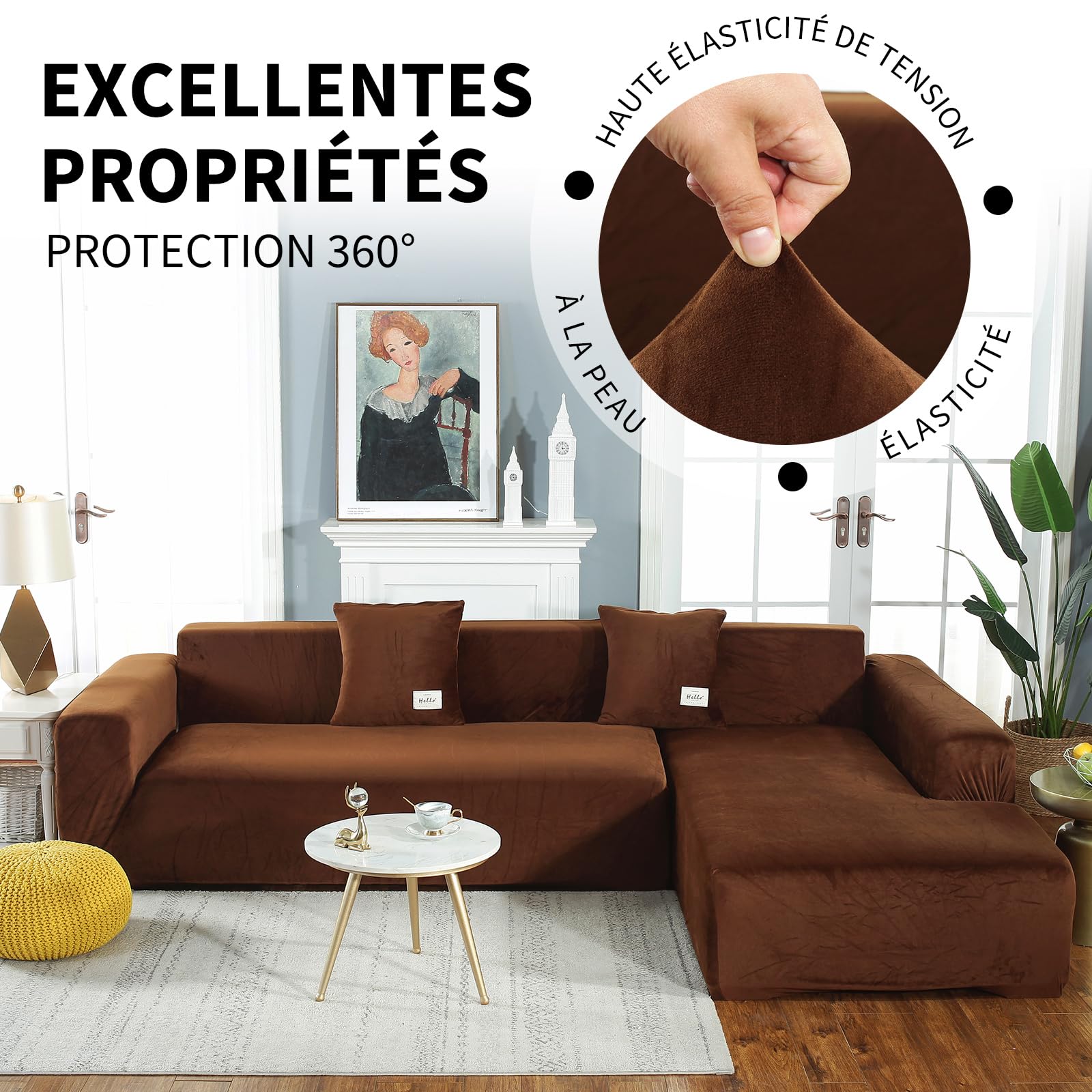 Housse Canapé d'angle Extensible, Super Douce en Polyester pour Chien ou Animal Domestique Minimaliste Moderne Protection Canapé d'angle (Marron café)