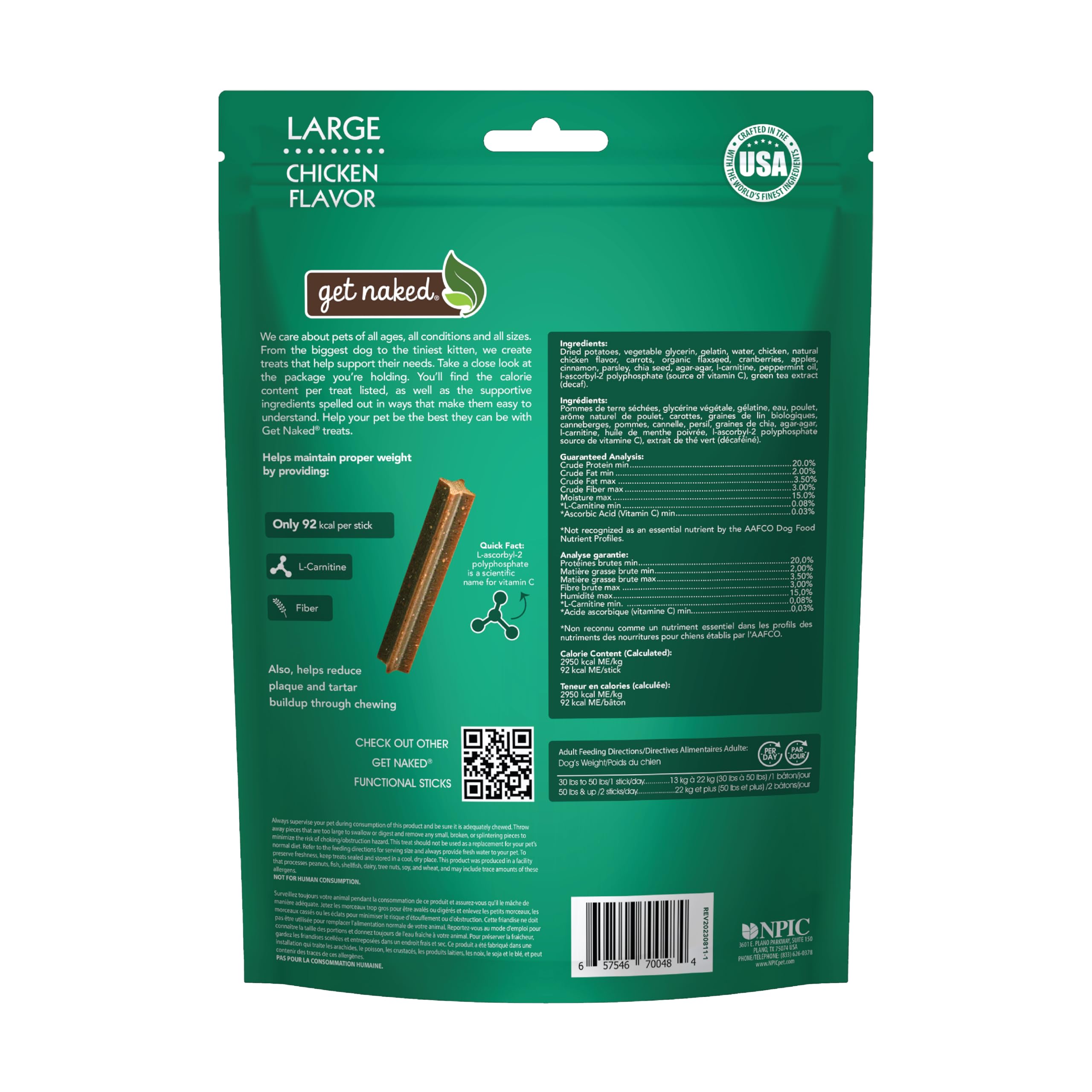 Get Naked Grain Free 1 Pouch 6.6 oz Weight Management Dental Chew Sticks, Large by Get Naked