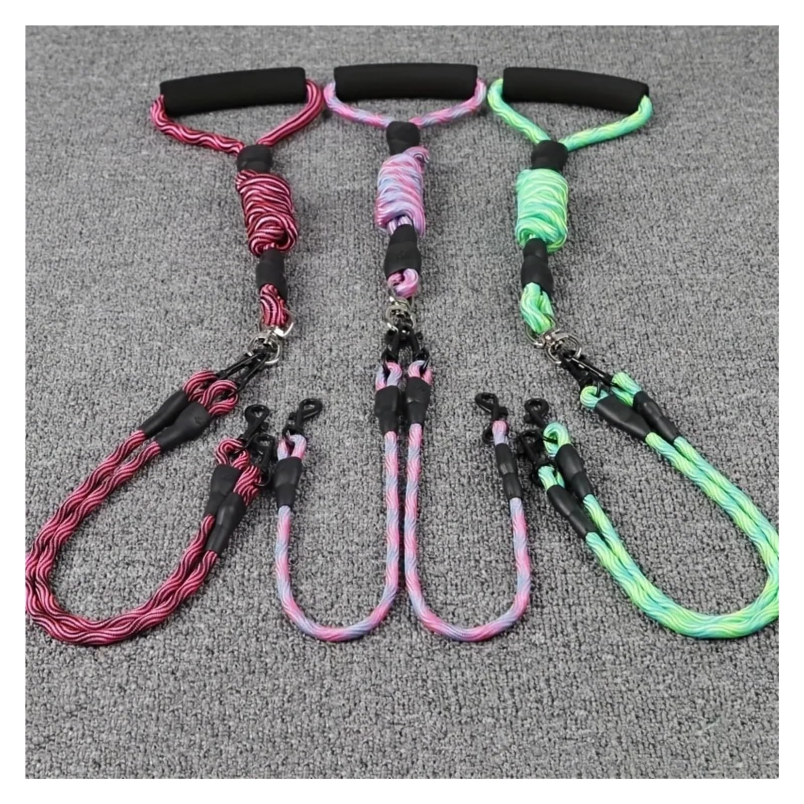 Laisse for Chien à Double tête, Motif ondulé, Anti-enroulement, détachable, Une traînée, Deux Cordes de Traction for Animaux Compagnie(Pink,E-1pcs)