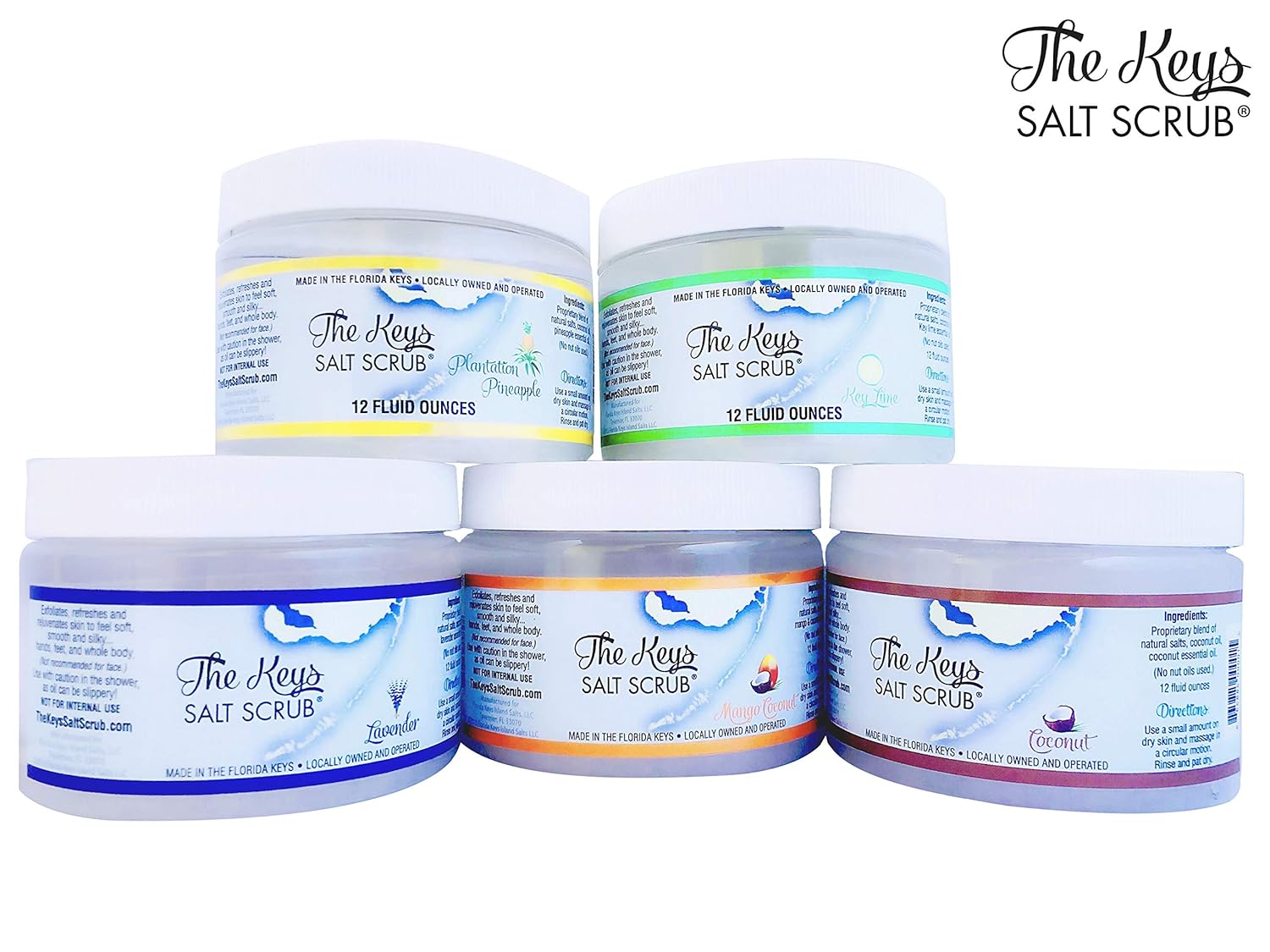 The Keys Salt Scrub : Exfoliating Sea Salt Body Skin Scrubs - Made with Pure Florida Sea Salt and Organic Coconut Oil + FREE Wooden Spoon (Key Lime, 12 oz) : Beauty & Personal Care