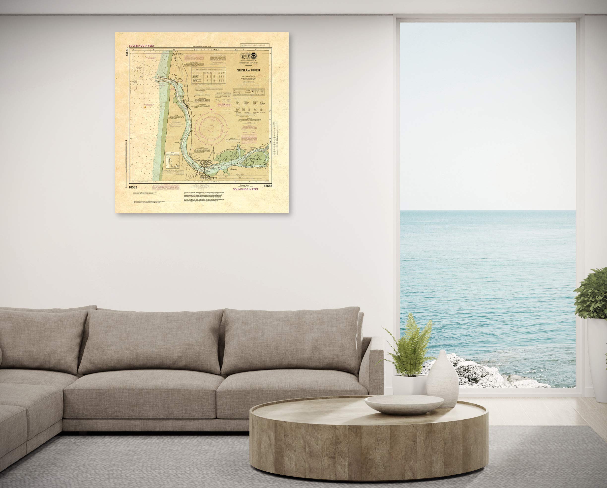 Paradise Cay Publications, Inc. Antiqued NOAA Chart 18583: Siuslaw River