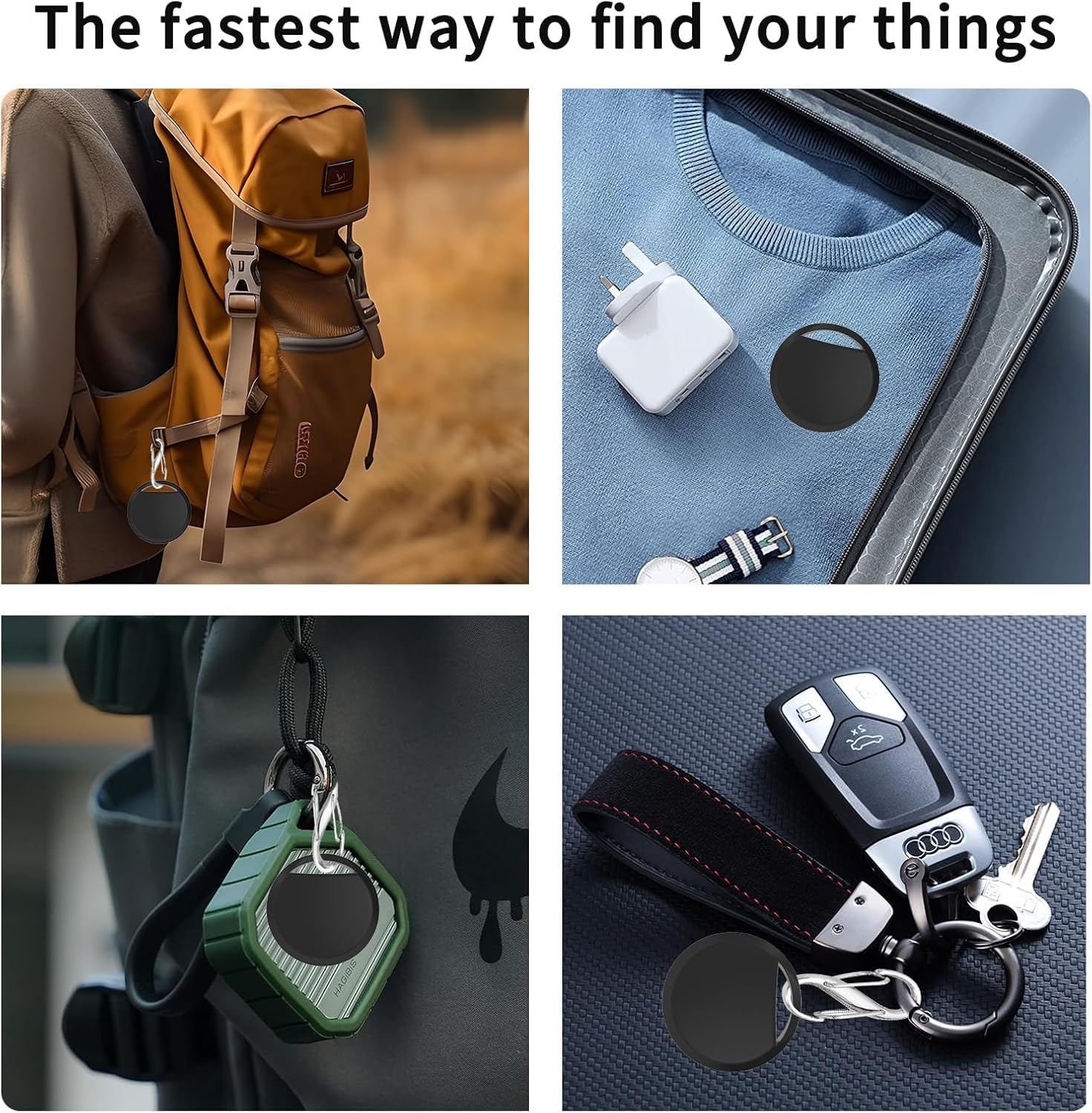 RSH Air Tracker Tag Lot de 4 localisateurs d'articles Bluetooth fonctionnent avec Apple Find My (iOS), alarme 80 dB, étiquette intelligente étanche IP67 avec batterie remplaçable, pour clés