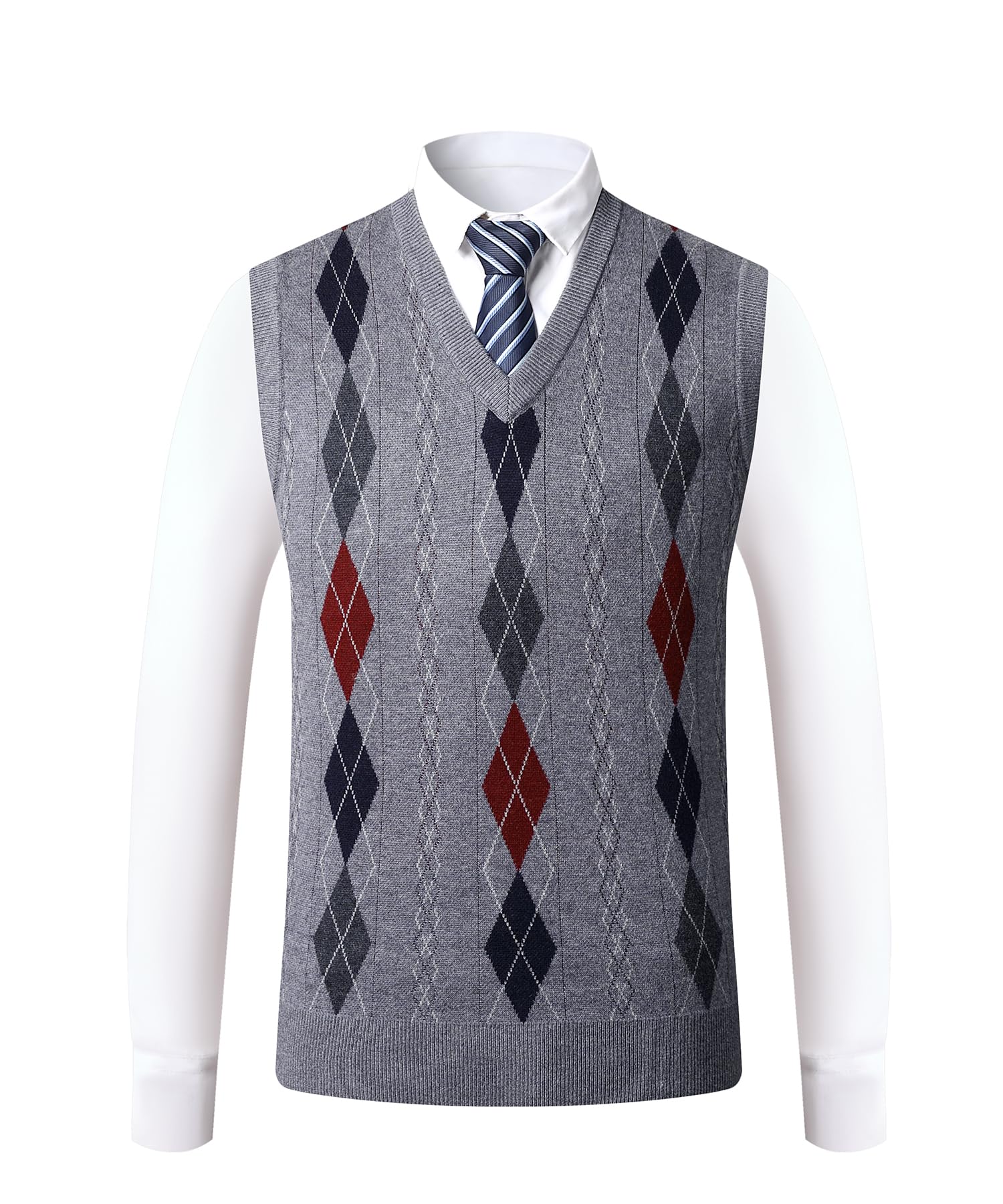 Męski sweter Argyle kamizelka z dekoltem w serek bez rękawów swetry mieszanka wełny dzianina sweter klasyczny biznesowy dżentelmen dzianinowe kamizelki jesień zima slipover casual golf