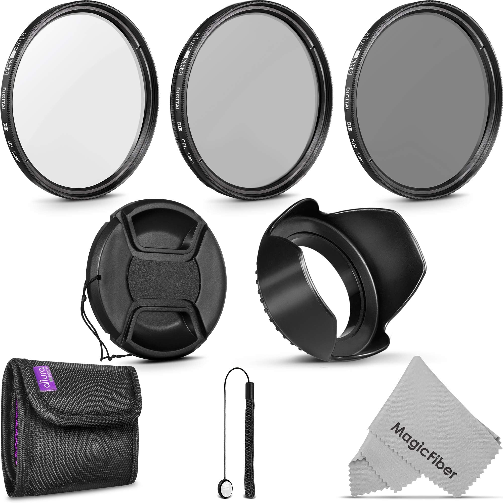 58MM Altura Photo UV CPL ND4 Lens Filter Kit and Accessory Set for Canon Rebel T5i T6i T7 T7i T8i EOS 80D 90D
