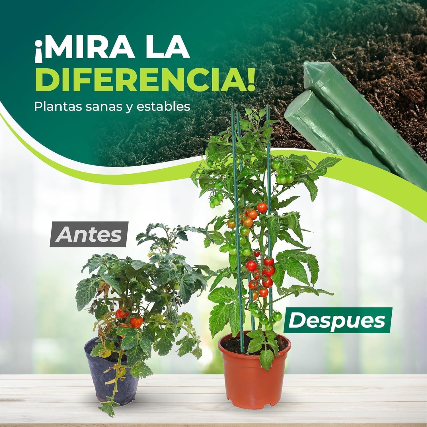 CONTROL GARDEN Pack 30 Tutores de Acero Plastificado para Plantas 150cm Ø 9 mm | Varillas Crecimiento Plantas | Soporte Cultivos Apto Interior y Exterior (30)
