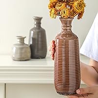 Vista 4 de Juego de 3 jarrones de cerámica, jarrones neutros rústicos de estilo granja para decoración del hogar, jarrones decorativos de flores modernos, 011