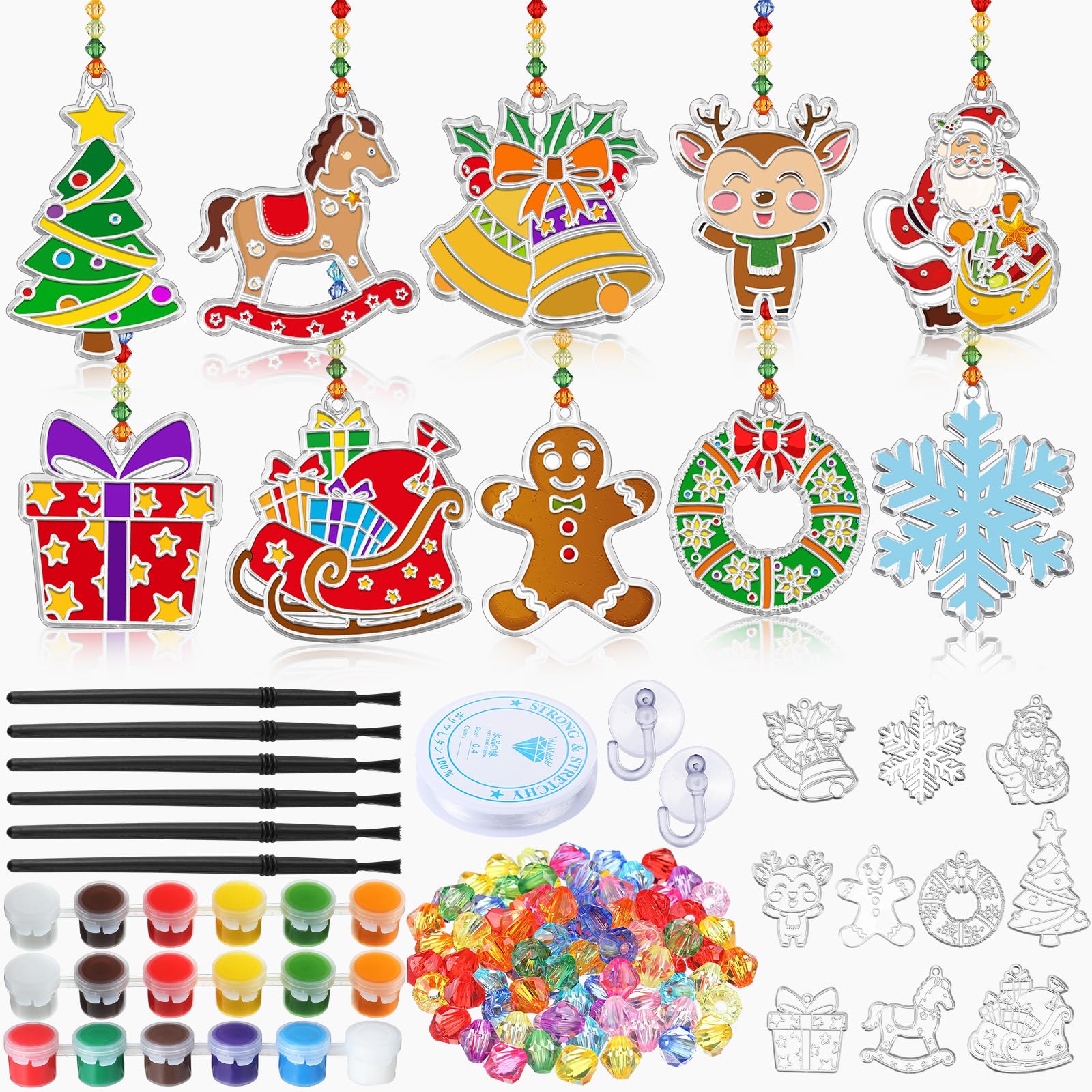 WinnerWhy 30 Sets Christmas Suncatcher Kits for Kids Window Art Paint