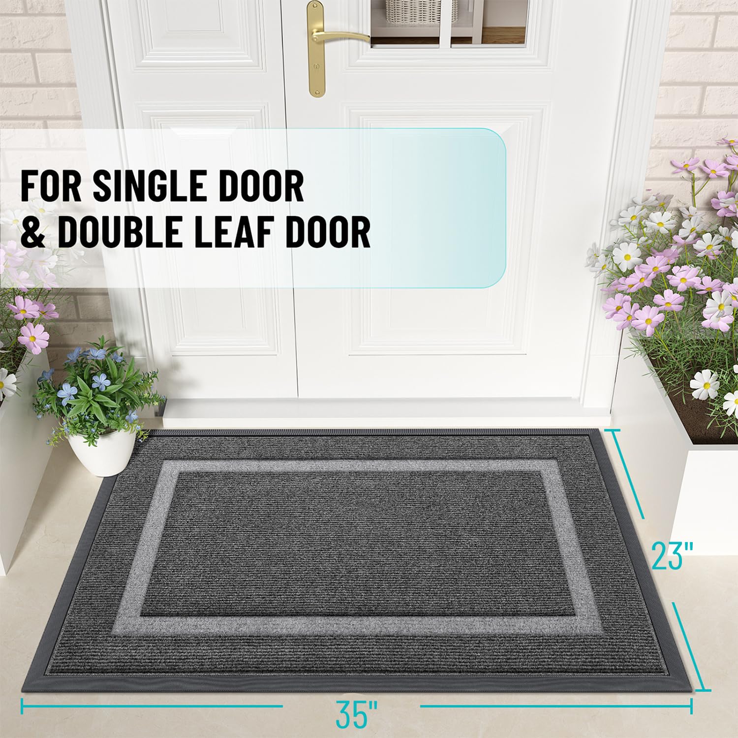 OLANLY Front Door Mat Indoor Outdoor Entrance, Waterproof All-Season, All-Weather Doormat, Sturdy Natural Rubber, Fade Resistant, Low Profile, Easy Clean Patio Porch Entryway Mat, 35x23, Dark Grey