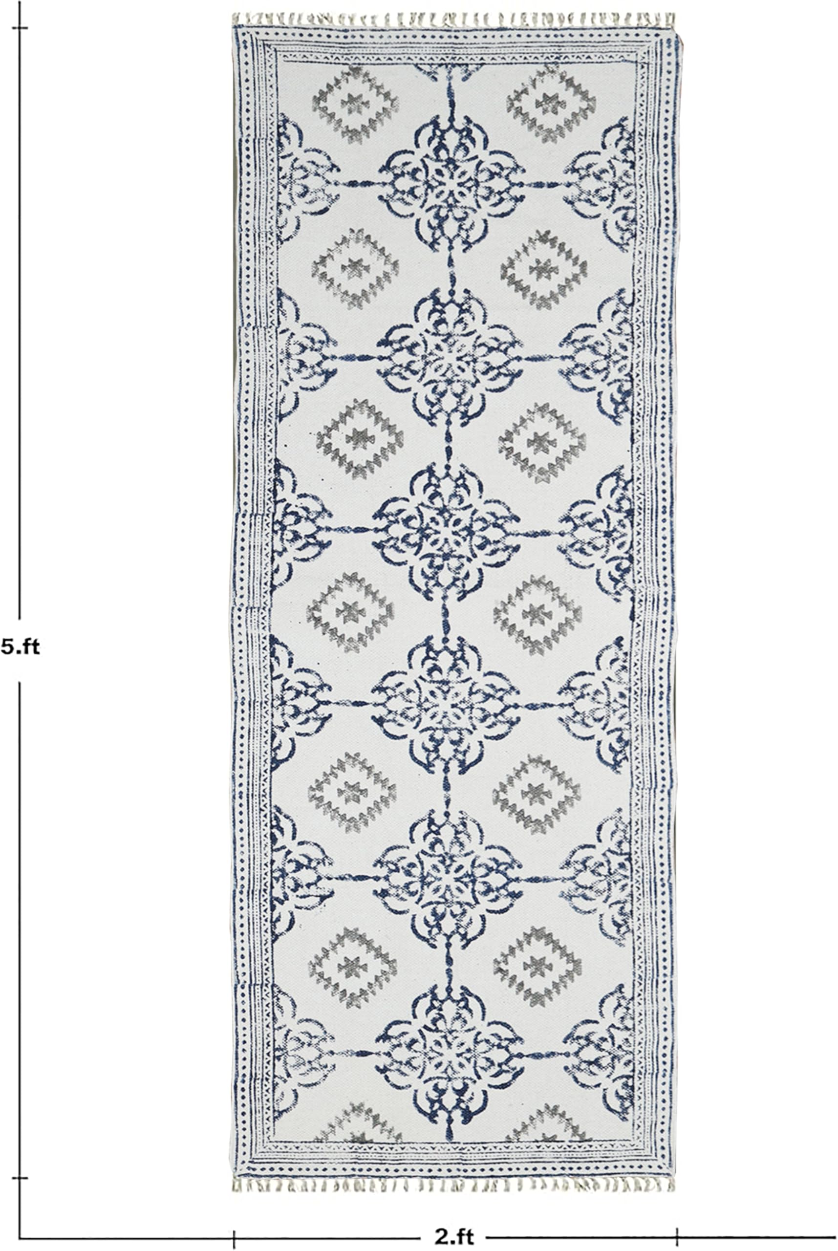 Baumwoll-Läuferteppich, 7,6 x 4,7 m, marineblau und grau, Baumwollteppich für enge Räume, Flur, Küche, Eingangsbereich, Innenbereich, gewebter Eingang, geometrisches Design, handgefertigt, Dhurries