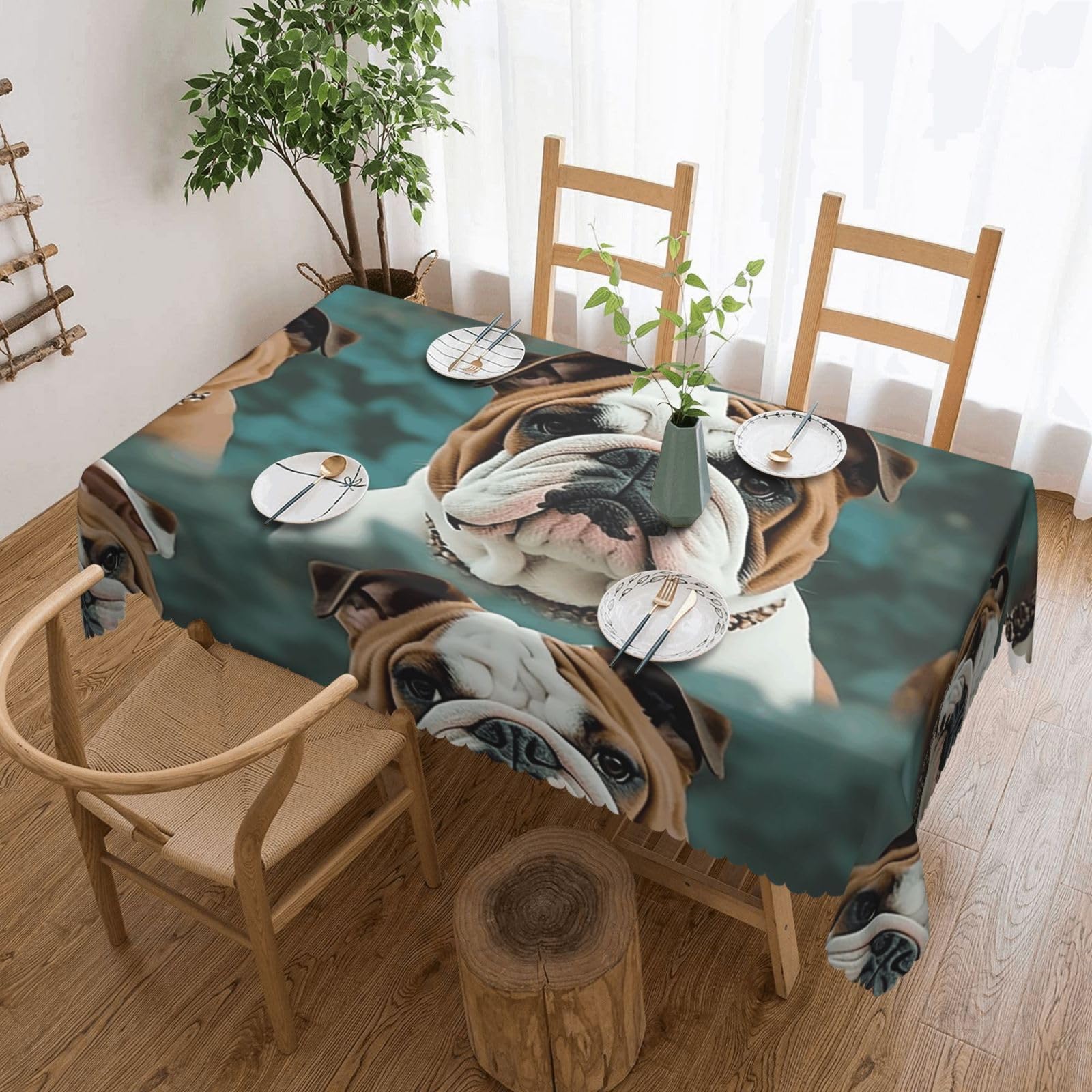 Fodpand Black Funny English Bulldog Tablecloths For Rectangle Tables 72 X 54 Inches - Reusable And Washable Table Clothes Decorative Table Cover For Dining Tables, Buffet Parties, Wrinkle Resistant