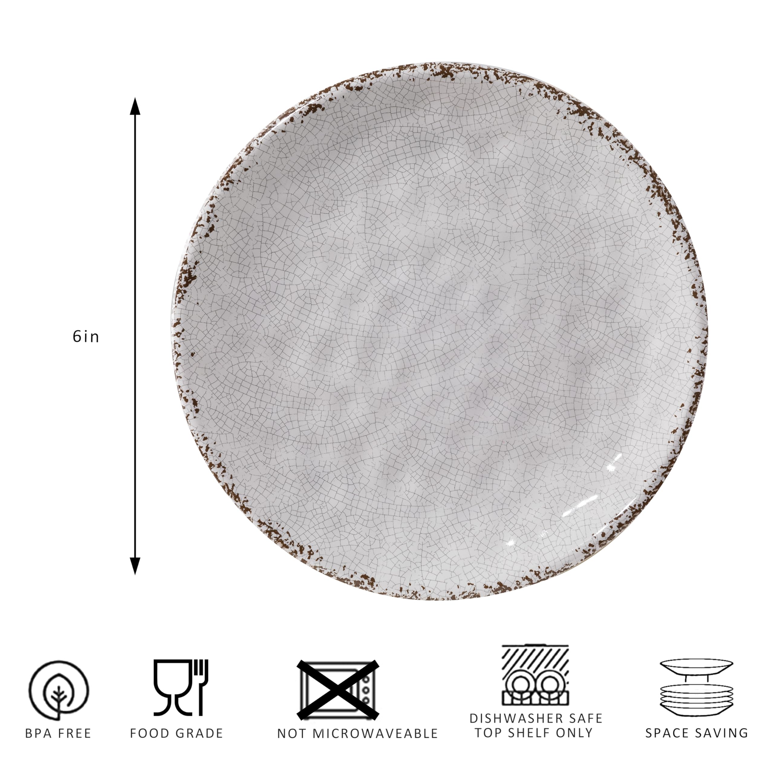 Farmhouse Melamina Antipasto Piatti, Set di 8, Piatti da dessert Crackle da 15,2 cm, Piatti da portata piccoli, Piatti per spuntini in fattoria, Piatti per feste Piatto da cucina, Piatto