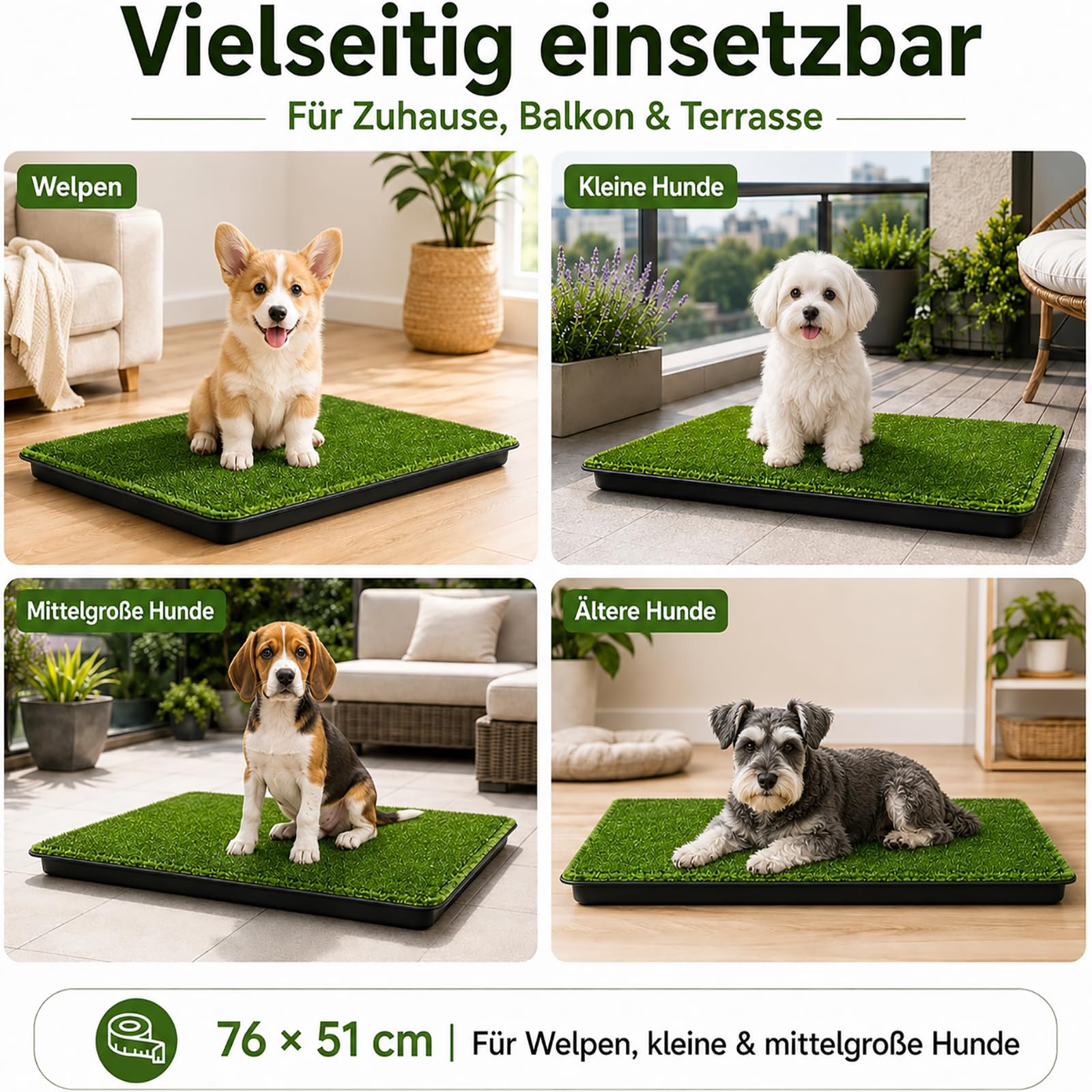 Tapis Pipi Chien Intérieur 76×51 cm avec Gazon Artificiel, Système 5 Couches, Lavable, Antidérapant, Anti-Odeur
