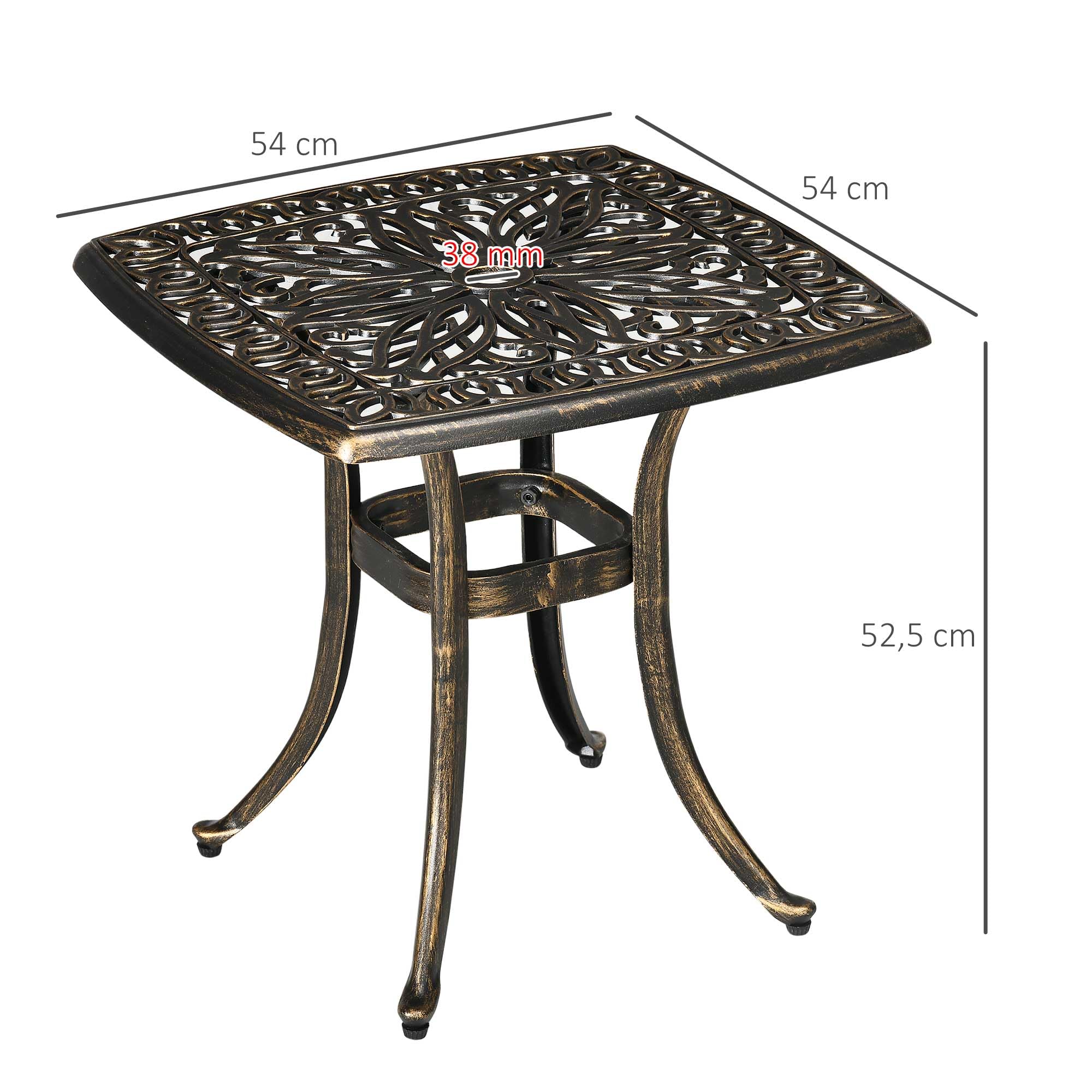 Outsunny Beistelltisch mit Schirmloch für Garten 54 x 54 x 52,5 cm Bronze | Terrassentisch, Gartentisch mit Aluminiumrahmen, Kaffeetisch für Balkon