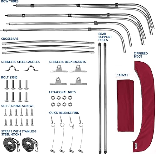 Miniatura 6 de Bimini Tops de 3 lazos para barcos, a prueba de decoloración, postes de apoyo, bota de almacenamiento, lona marina 900D, toldo para barco, cubierta