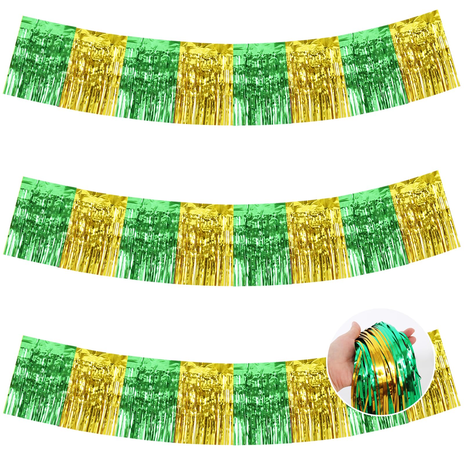 BEISHIDA Green Gold Fringe Garland Banner 30ft Wall Tinsel Foil Streamers